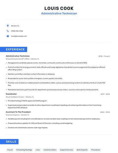Administrative Technician Resume