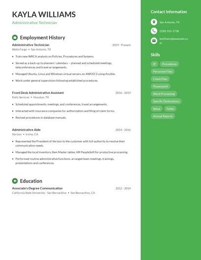 Administrative Technician Resume
