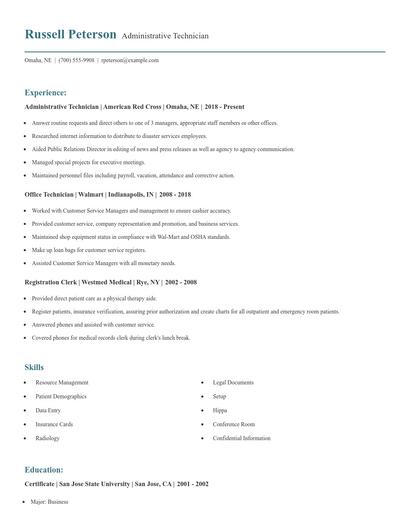 Administrative Technician Resume