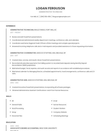 Administrative Technician Resume