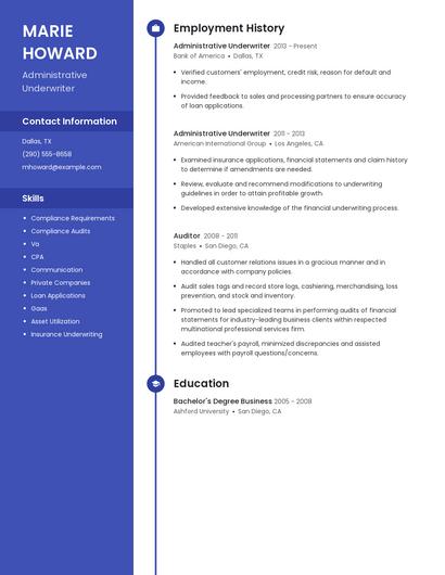 Administrative Underwriter Resume