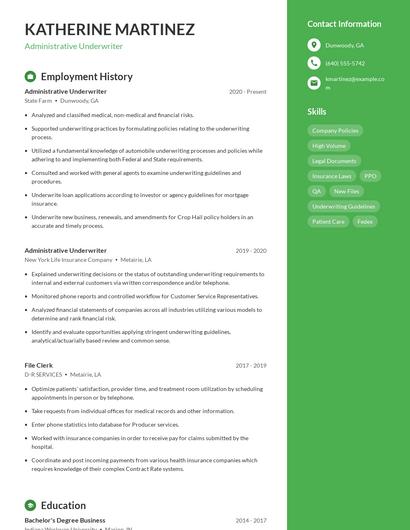 Administrative Underwriter Resume