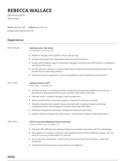 Administrator Secretary Resume