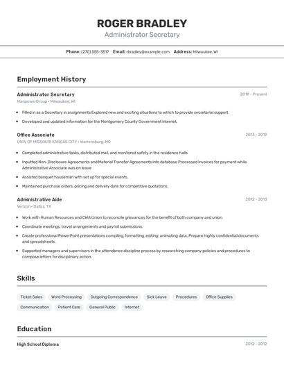 Administrator Secretary Resume