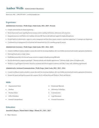 Administrator Secretary Resume