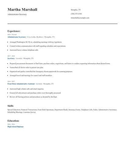 Administrator Secretary Resume