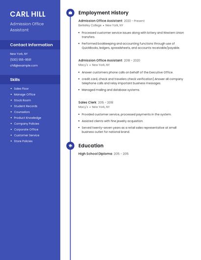 Admission Office Assistant Resume
