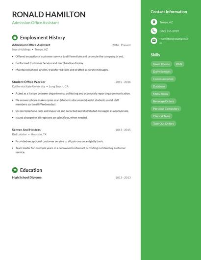 Admission Office Assistant Resume