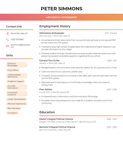 Admissions Ambassador Resume