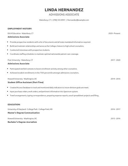 Admissions Associate Resume