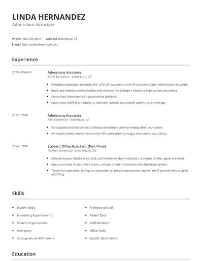 Admissions Associate Resume