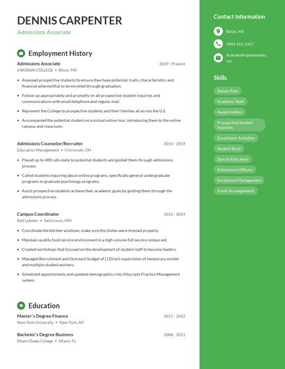Admissions Associate Resume