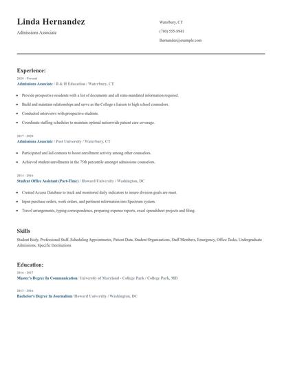 Admissions Associate Resume