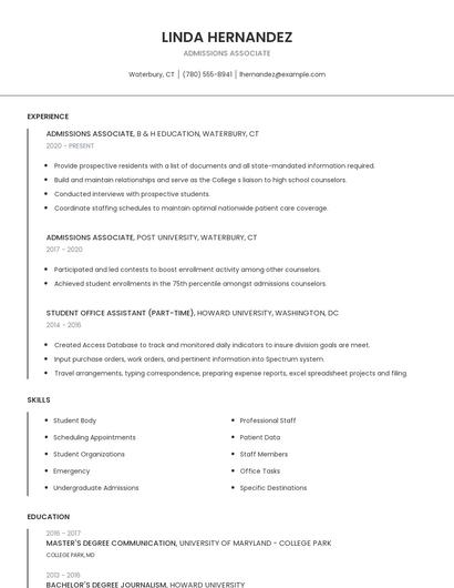 Admissions Associate Resume