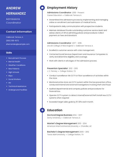 Admissions Coordinator Resume