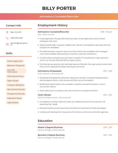 Admissions Counselor/Recruiter Resume