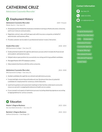 Admissions Counselor/Recruiter Resume