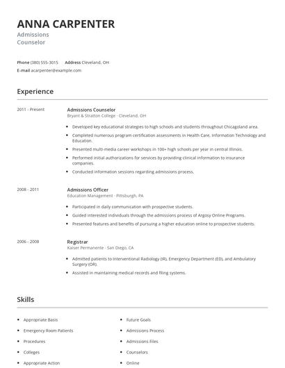 Admissions Counselor Resume