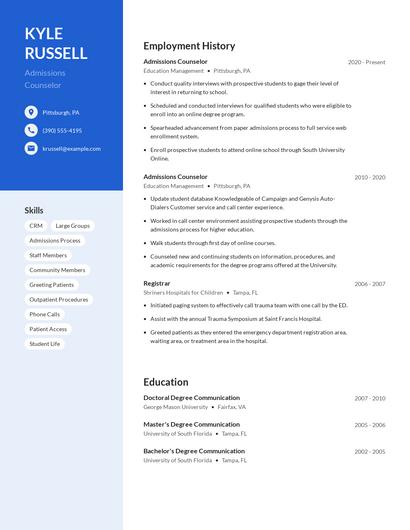 Admissions Counselor Resume