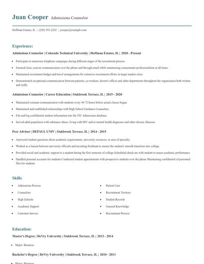 Admissions Counselor Resume