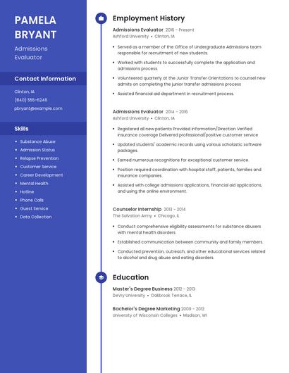 Admissions Evaluator Resume