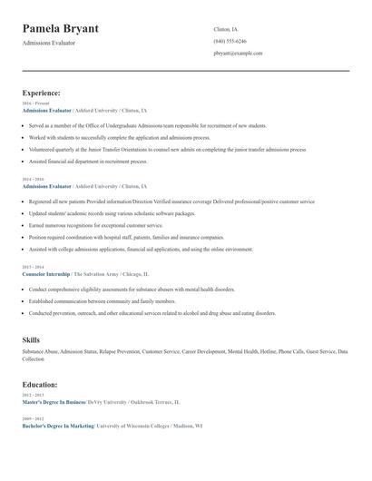 Admissions Evaluator Resume