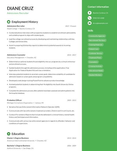 Admissions Recruiter Resume