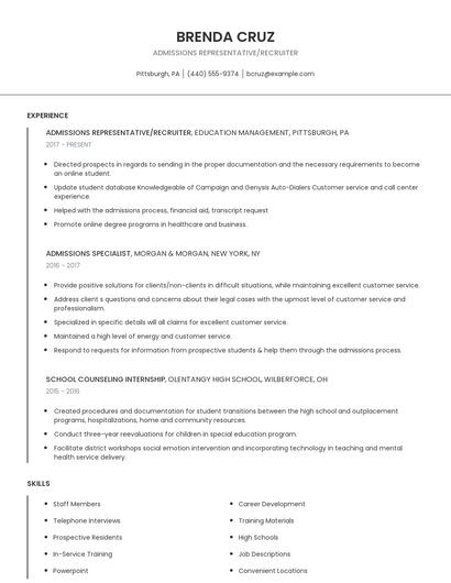 Admissions Representative/Recruiter Resume