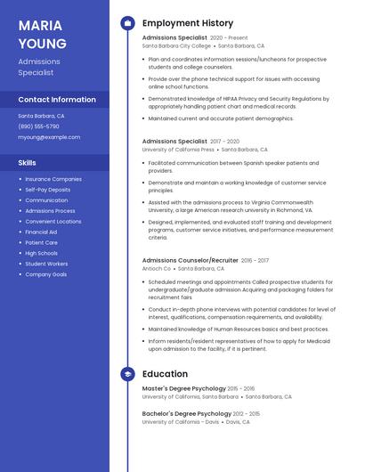 Admissions Specialist Resume