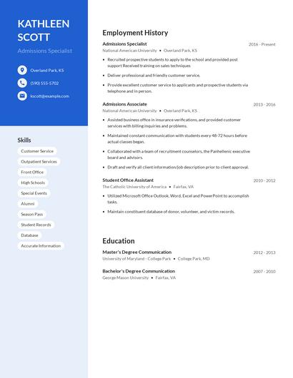 Admissions Specialist Resume