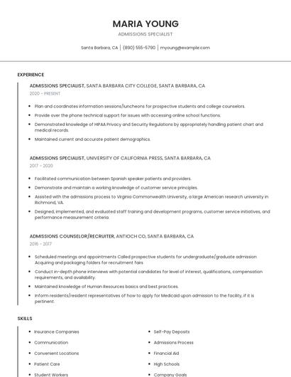 Admissions Specialist Resume