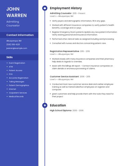 Admitting Counselor Resume