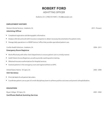 Admitting Officer Resume