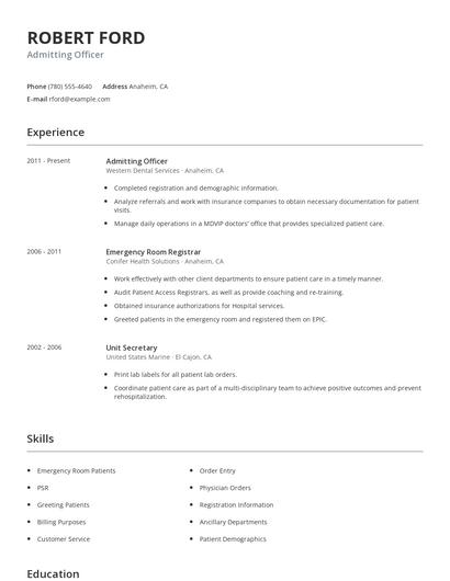 Admitting Officer Resume