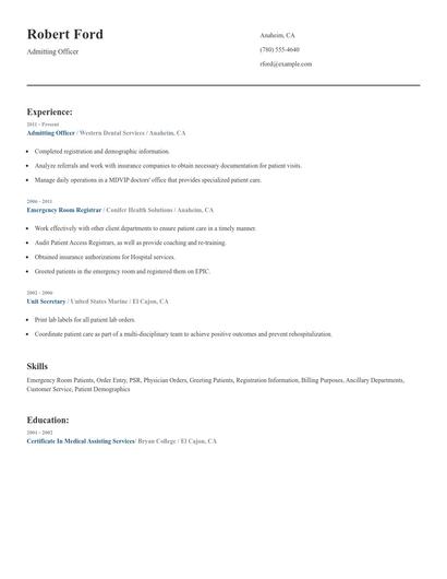 Admitting Officer Resume