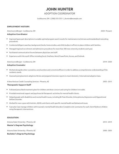 Adoption Coordinator Resume