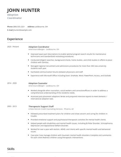 Adoption Coordinator Resume