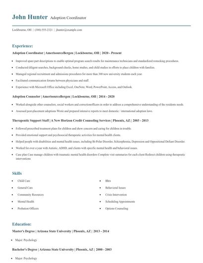 Adoption Coordinator Resume
