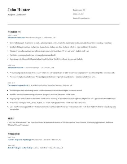 Adoption Coordinator Resume