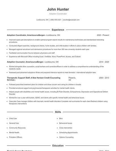 Adoption Coordinator Resume