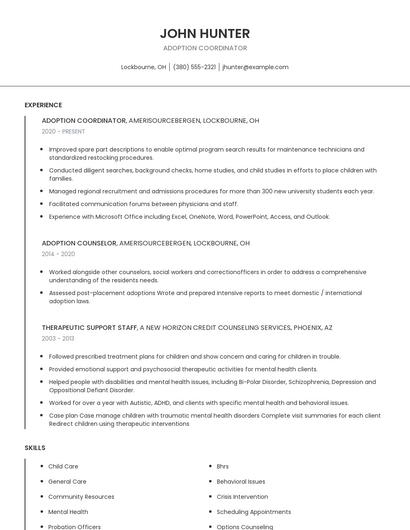 Adoption Coordinator Resume