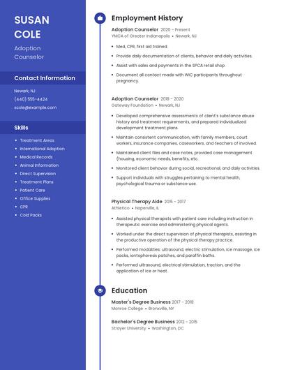 Adoption Counselor Resume