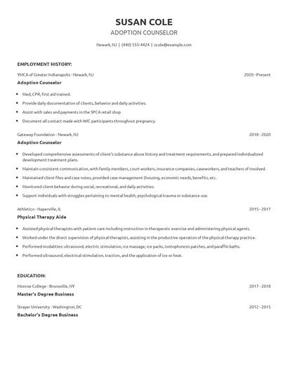 Adoption Counselor Resume