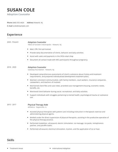 Adoption Counselor Resume