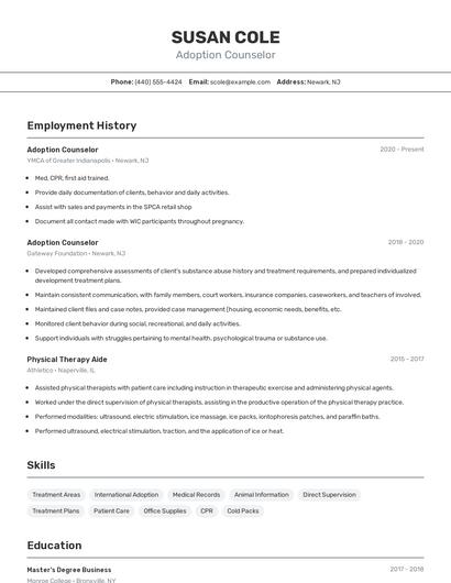 Adoption Counselor Resume