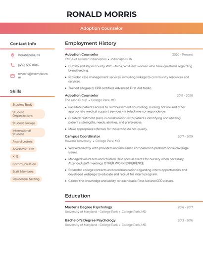 Adoption Counselor Resume
