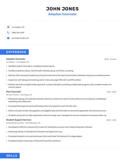 Adoption Counselor Resume