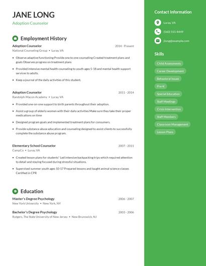 Adoption Counselor Resume