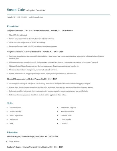 Adoption Counselor Resume