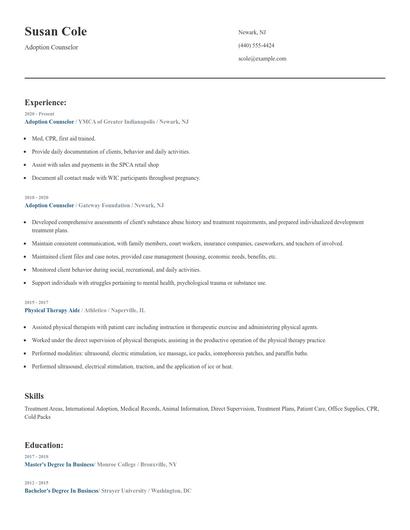 Adoption Counselor Resume